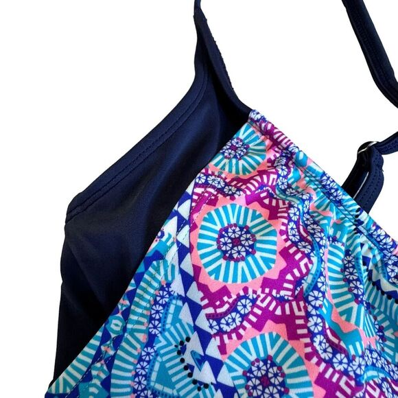 Athleta Swim Fiji Blousy Tankini Top Size 34 B/C Navy Multi - Picture 4 of 6